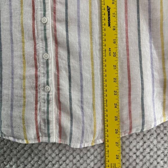 Garner Hill Top Women 14 White Striped Rainbow Linen Button Front Short Sleeve - Picture 9 of 12